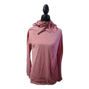 Long Sleeve Pullover Stadium Hoodie DrawString Pockets Heather Pink Size M